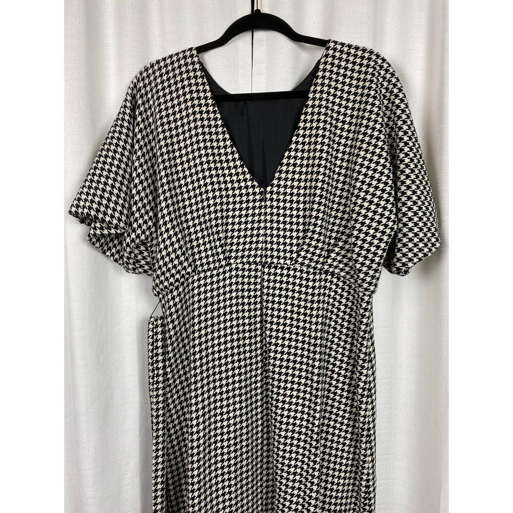 Zara Black&White Houndstooth Balloon Sleeve Blogger Favorite Midi Dress Sz.L - Picture 12 of 16